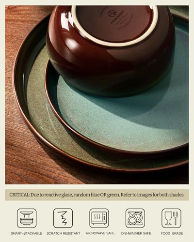 Milkyway 18 Piece Stoneware Dinnerware Set (Moss Green & Cocoa / Service for 6 (Standard Dinner Set))