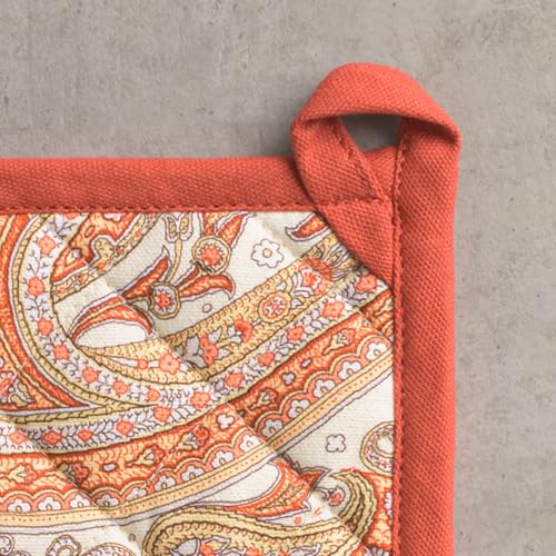Pot Holders 100% Cotton Potholders (023 - Kashmir Paisley / 8" x 8" (Pot Holder Pack of 2))