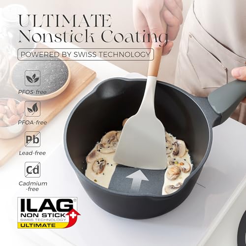 Ceramic Nonstick Saucepan with Lid (1.3 Quarts / Black Sesame)
