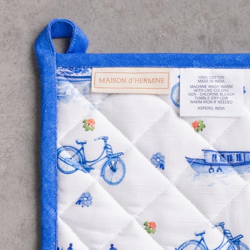 100% Cotton Oven Mitt & Pot Holder Set (008 - Amsterdam Canals / 7.5" x 13" & 8" x 8" (Oven Mitt & Pot Holder))