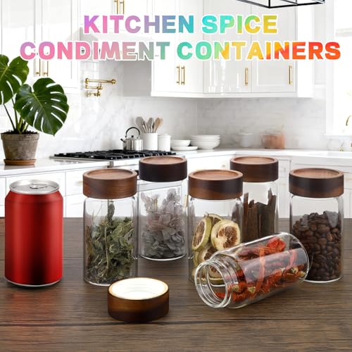 8 oz Small Glass Spice Jars with Airtight Wood Acacia Lid 4 PCS (4×250ml(8.4oz))