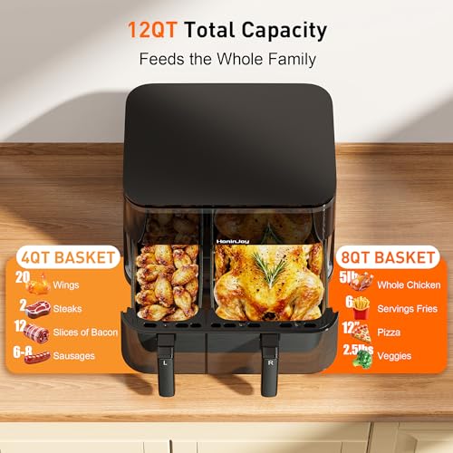 12QT Dual Air Fryer with 2 Baskets (4+8 Quart)