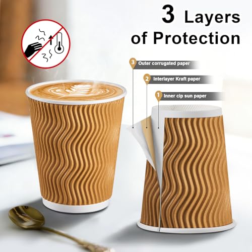 120 Pack 10 oz Insulated Disposable Paper Coffee Cups Champagne (Champagne / 10 oz)