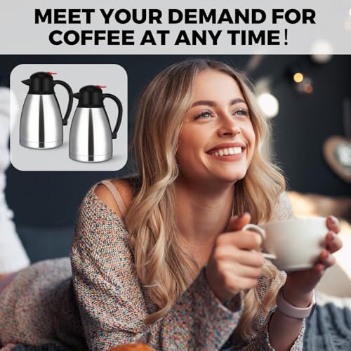 2 Pcs 34 oz Stainless Steel Thermal Coffee Carafe (Silver / 34 oz)