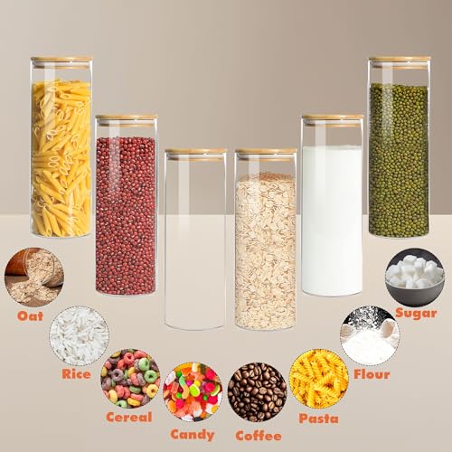 Glass Storage Containers with Airtight Bamboo Lids (6Pack(43oz))
