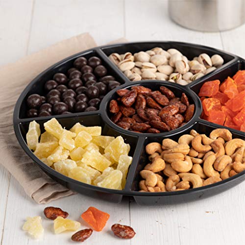6 Sectional Round Plastic Serving Tray (Black)
