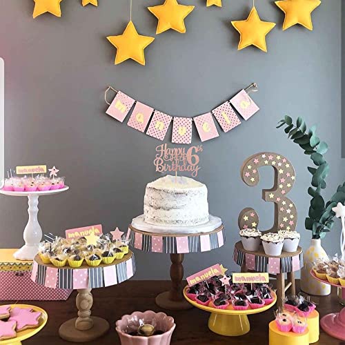 1 PCS Happy 6th Birthday Cake Topper Glitter Cheers to 6 Years Cake Pick Number 6 Fabulous Cake Decoration for 6th Birthday Party Decorations Supplies Rose Gold