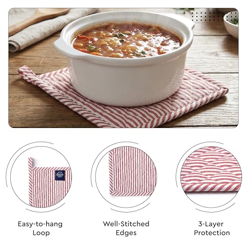 Oven Mitts and Pot Holders Set (Oven Glove + Pot Holder / Ticking Red)