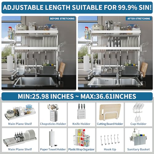 Over The Sink Dish Drying Rack (Silver / 3 Tier Style B)