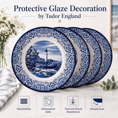 Royal 12 Piece Porcelain Dinnerware Set for 4 (Light House Dark Blue / 12)