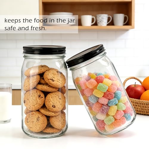 32 OZ Glass Jars with Lids Set of 12 (32oz - Black Lid)