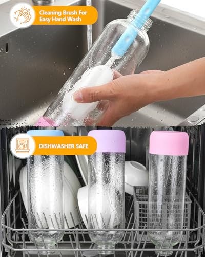 32oz Large Glass Juice Bottles With Stainless Steel Lids (Pink-Lilac-Blue)