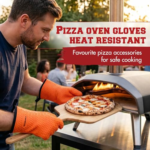 XL Silicone Pizza Oven Gloves Heat Resistant Oven Mitts (Torch Orange / X-Large)