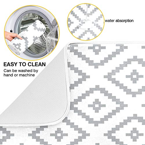 Super Absorbent Dish Drying Mat (White Moroccan Rhombus Plaid / 18" x 24")