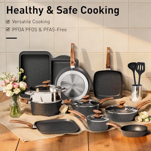 17 Piece Pots and Pans Set Non Stick (Black / 17 PCS Cookware Set)