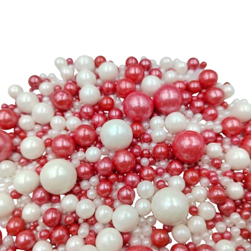 Edible White Red Sugar Pearls Candy Sprinkles 120G (White Red)