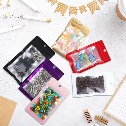 200 Pack Resealable Mylar Holographic Bags Food Storage Smell Proof Bags with Front Window Foil Packaging Pouch for Candy Sample Jewelry Small Business 3.15×5.51 Inch (200 Count)