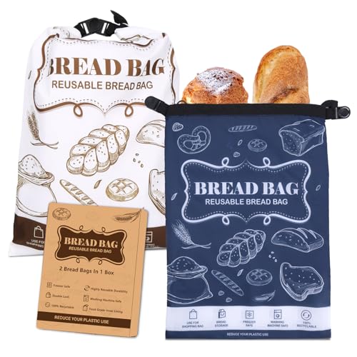 Bread Bags 2 Pcs Reusable Zipper Bags Large Homemade Bread Freezer Storage (2 Count)