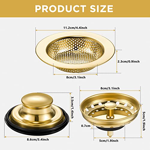 3 Pcs Sink Plug Stopper Disposal Drain Strainer (Light Gold)