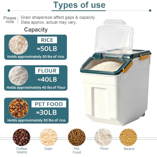 50 lb Large Food Grade Container for Rice Flour Sugar (Blue / 50lbs, 4-pack)