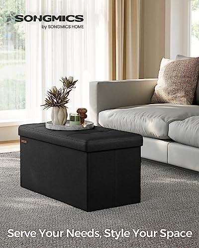 30 Inches Folding Storage Ottoman Bench (Ink Black / 15"D x 30"W x 15"H (without Flipping Lid))