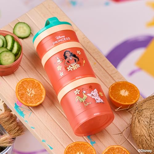 Moana) DiSNEY PRINCESS Whiskware Stackable Snack Pack - 3 Jar + Handle - Blue/Orange/Pink (Disney / Moana)