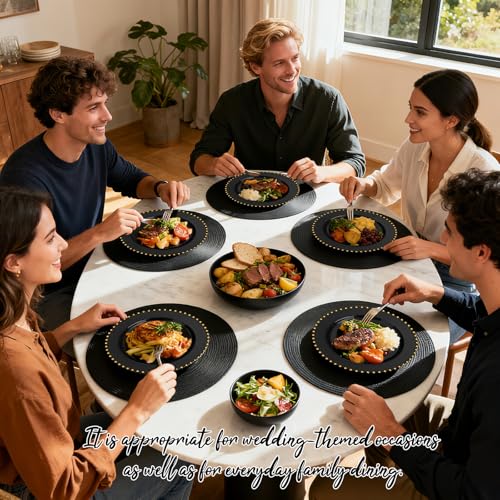 100pcs Black Plastic Plates with Gold Beads for Wedding Party (Black and Gold Plastic Plates / 100PCS)