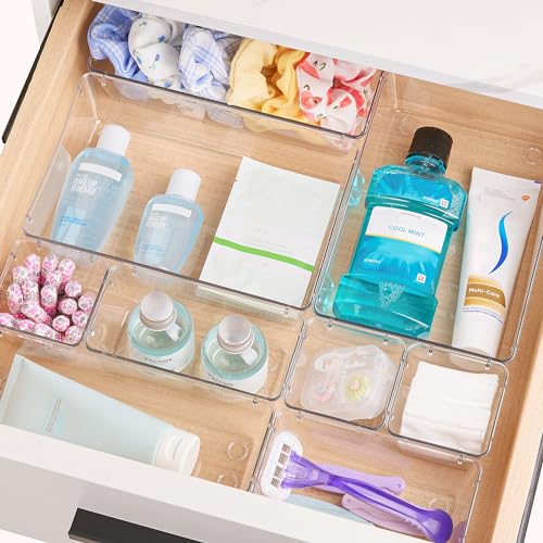 15 PCS Clear Plastic Drawer Organizers Set (Clear)