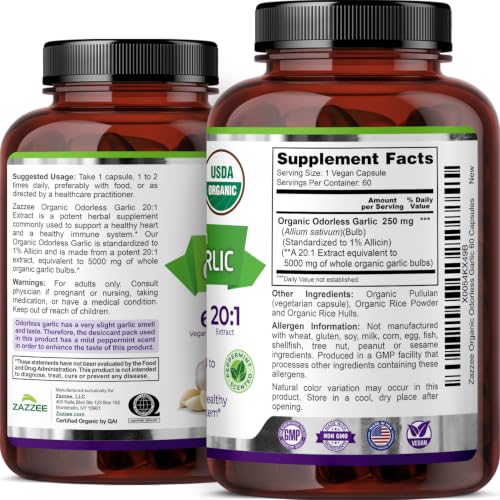 USDA Organic Odorless Garlic 20 (60 Count (Pack of 1))