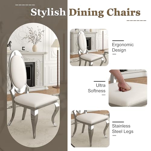 Modern Dining Chairs Set of 4 (White/Silver / Set of 4)