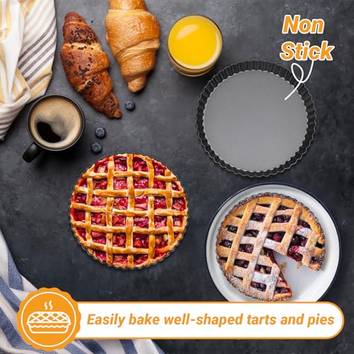 Mini Tart Pans for Baking (Black-Round-2 pack / 8 Inch)