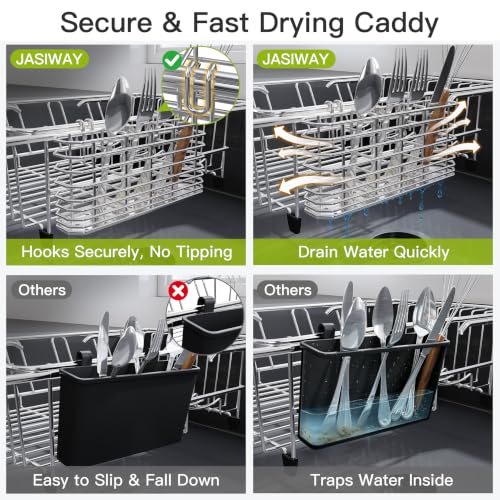 Stainless Steel Dish Drying Rack in Sink with Metal Utensil Holder (Silver / For 12"-30"w Sink, with Metal Utensil Holder)