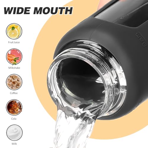24oz Glass Water Bottle with Straw and 2 Lids (Black / 24 Ounces)