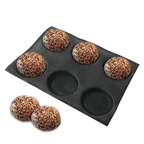 Silicone Bun Bread Form Round Shape Bread Tray Perforated Bakery Molds (6 Caves 4" Round Shape For Bun)
