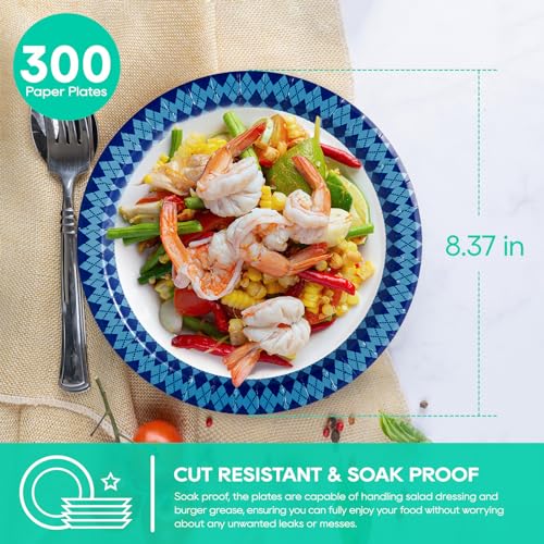 8.37 inch Disposable Paper Plates (Navy-300pack)