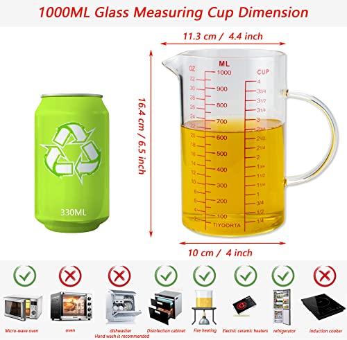 Glass Measuring Cup with Handle (1000ML RED)