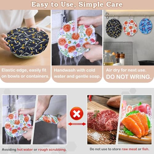 5Pcs Reusable Beeswax Elastic Bowl Covers for Bread Proofing and Food Cover (Colorful Floral)