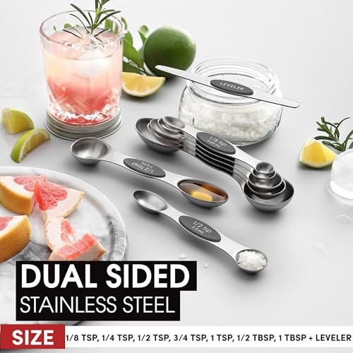 Stainless Steel Magnetic Measuring Spoons Set of 8 (Gray / 1-Pack)