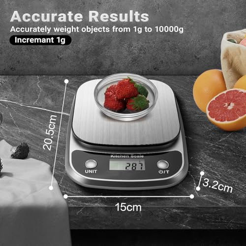 Food Kitchen Scale Digital Weight Grams and Oz 10kg (Silver-K1905-10kg)