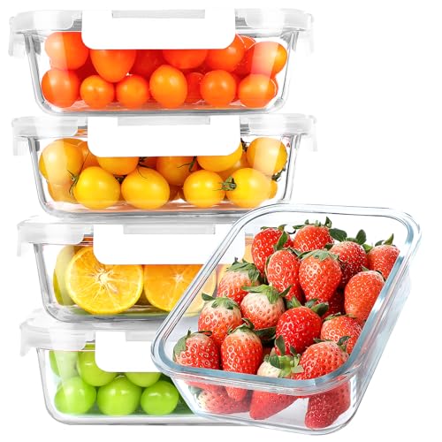 30 oz 5 Pack Glass Meal Prep Containers with Lids (White / 1-Compartment 30 oz)
