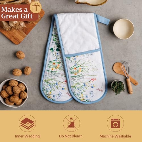 Double Oven Mitts 100% Cotton Double Oven Glove (012 - Fleurs De Mai / 7" x 35" (Double Oven Mitt))