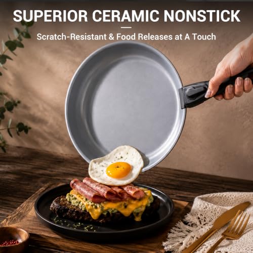 18 Piece Ceramic Pots and Pans Set Non Stick (Black)