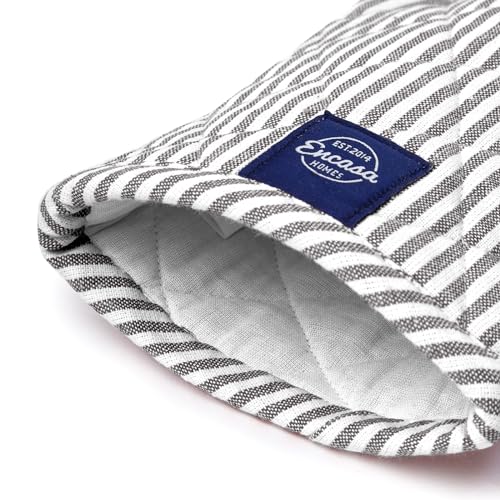 Oven Mitts Heat Resistant Kitchen Gloves (Oven Gloves / Ticking Black)