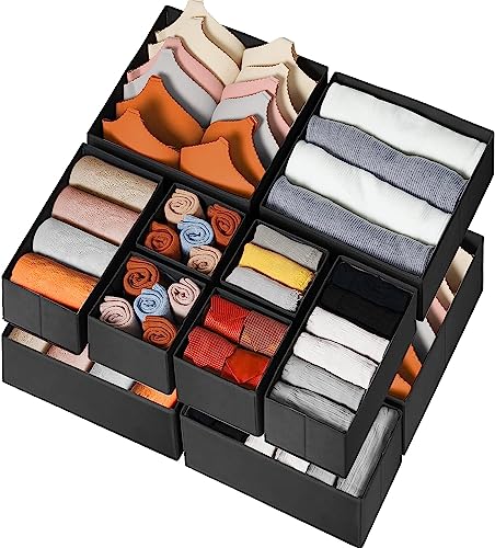 Drawer Organizer Clothes 12 Pack (12 Pack / Black)