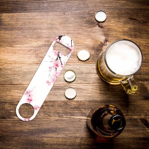 Watercolor Cherry Blossom Stainless Steel Bottle Opener Sakura Branches Japanese Pink Floral Nature Art Flat Beer Bottle Opener Keychain for Home Kitchen Bar Restaurant Party Birthday Gift (Cherry Blossom)