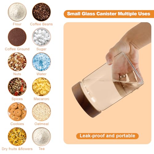Airtight Glass Jars with Wooden Lid Glass Spice Jar Round Glass Storage Canister for Pantry Sugar Tea Coffee Bean Nuts Cookies Bath Salts (900ML*2PACK)