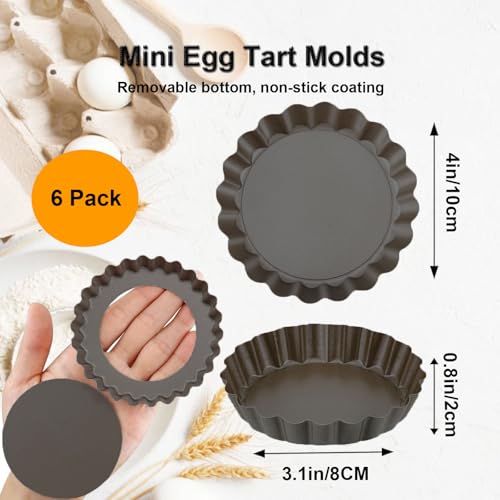 4 Inch Mini Quiche Pans Black 6 Pack. Egg Tart Molds w (4*0.79IN)