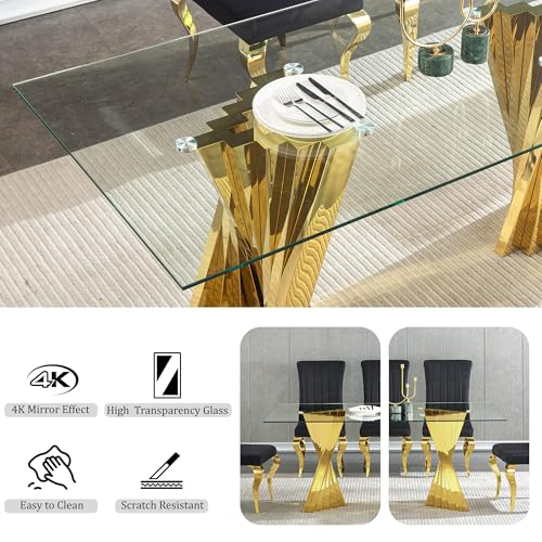 70" Modern Glass Gold Dining Table for 6 (Gold-70" Dining Table)