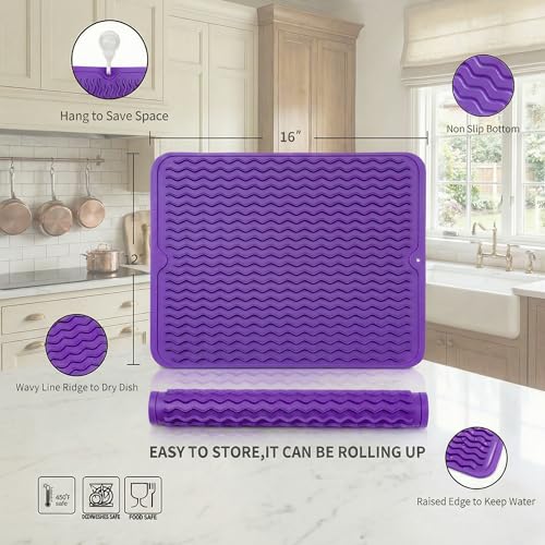 Silicone Dish Drying Mat (Purple / 16"L x 12"W)