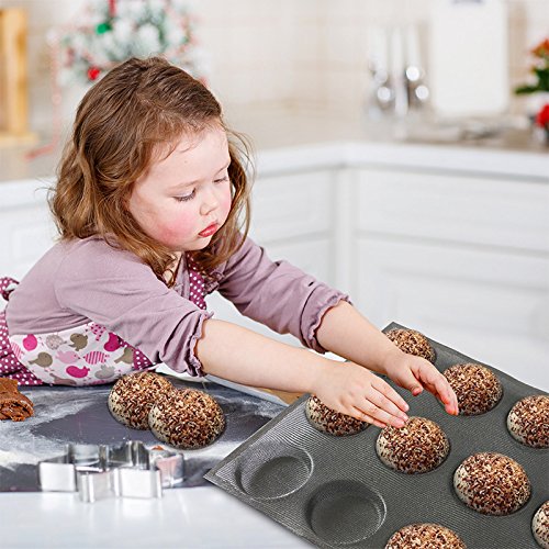 Silicone Hamburger Bread Forms Round Shape Bread Tray Silicone Perforated Silicone Bakery Molds Crusty Bread Bakeware (15 Caves 4" Round Shape)